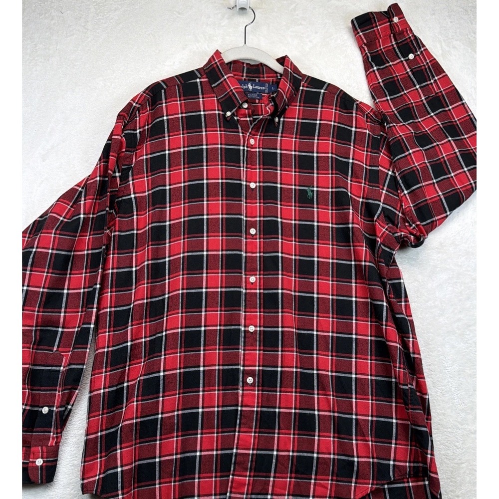 Ralph Lauren Blaire Mens Large Red Black Plaid Button Down Shirt Pony Cotton